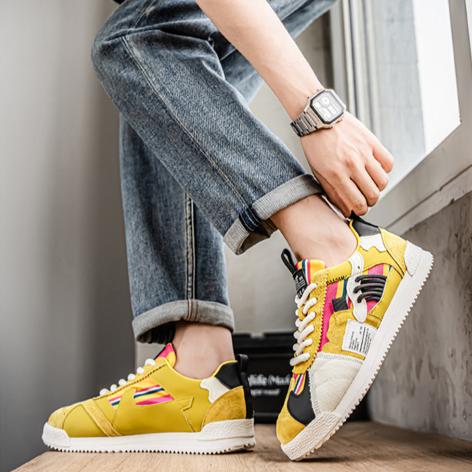 Baskets rétro pour homme aux couleurs vives, style urbain décontracté
