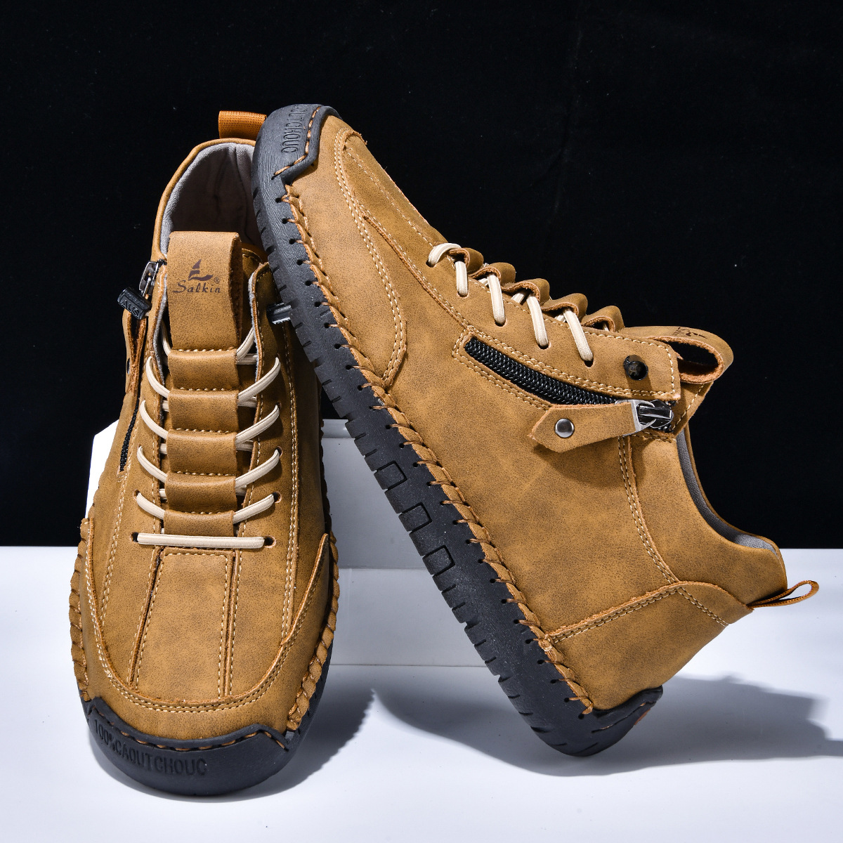 Chaussures en nubuck pour homme avec fermeture éclair latérale et semelle en caoutchouc