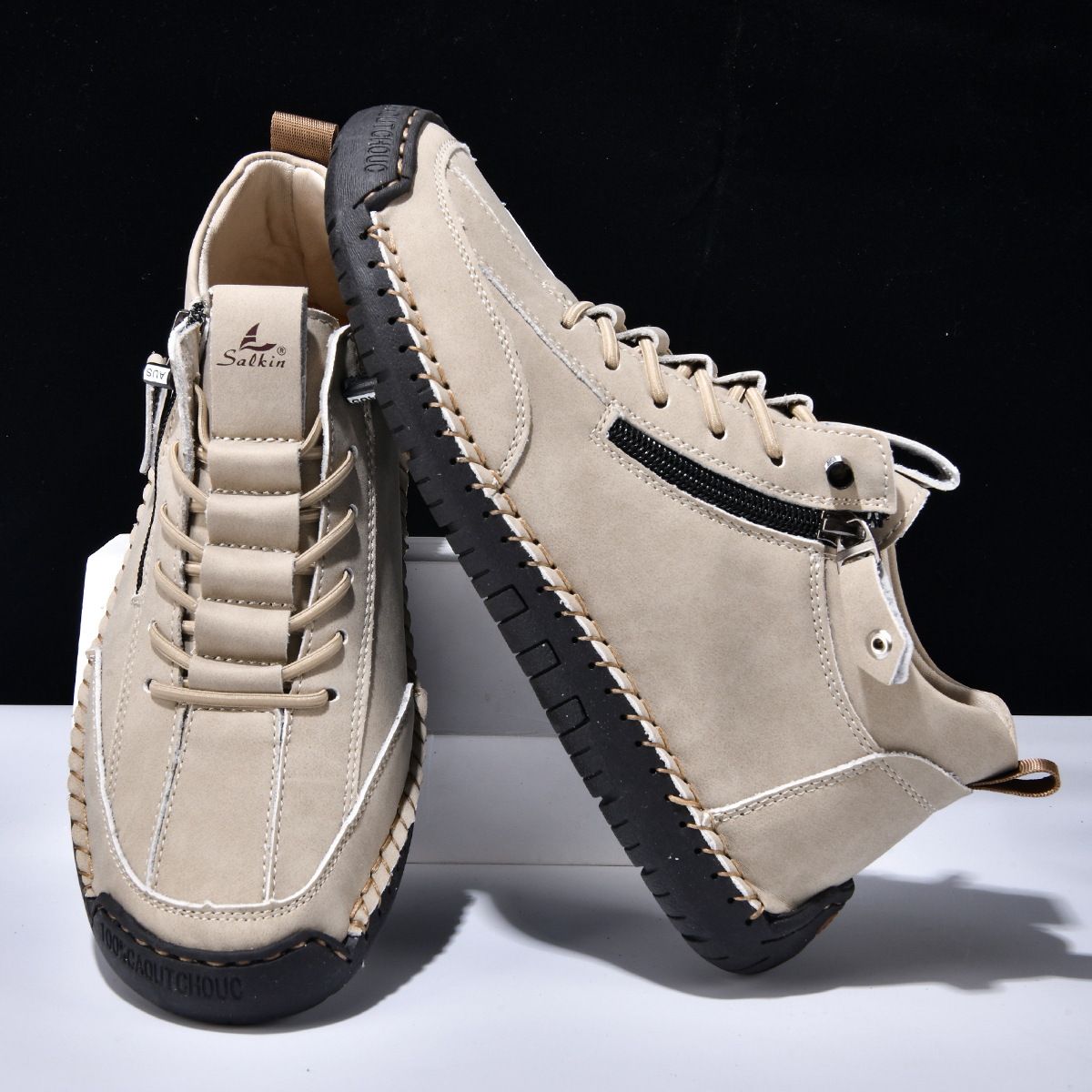 Chaussures en nubuck pour homme avec fermeture éclair latérale et semelle en caoutchouc