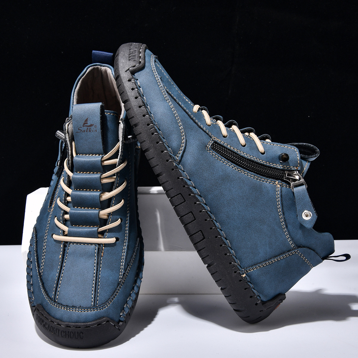 Chaussures en nubuck pour homme avec fermeture éclair latérale et semelle en caoutchouc