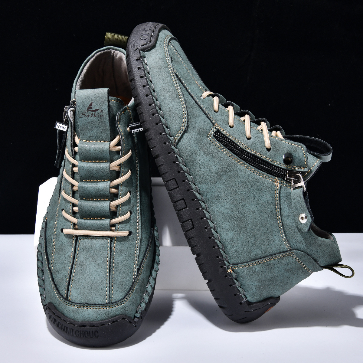 Chaussures en nubuck pour homme avec fermeture éclair latérale et semelle en caoutchouc