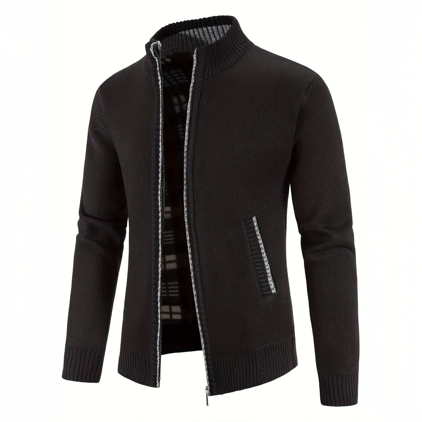 Gilet zippé pour homme en maille structurée, coupe slim fit avec bords en côtes