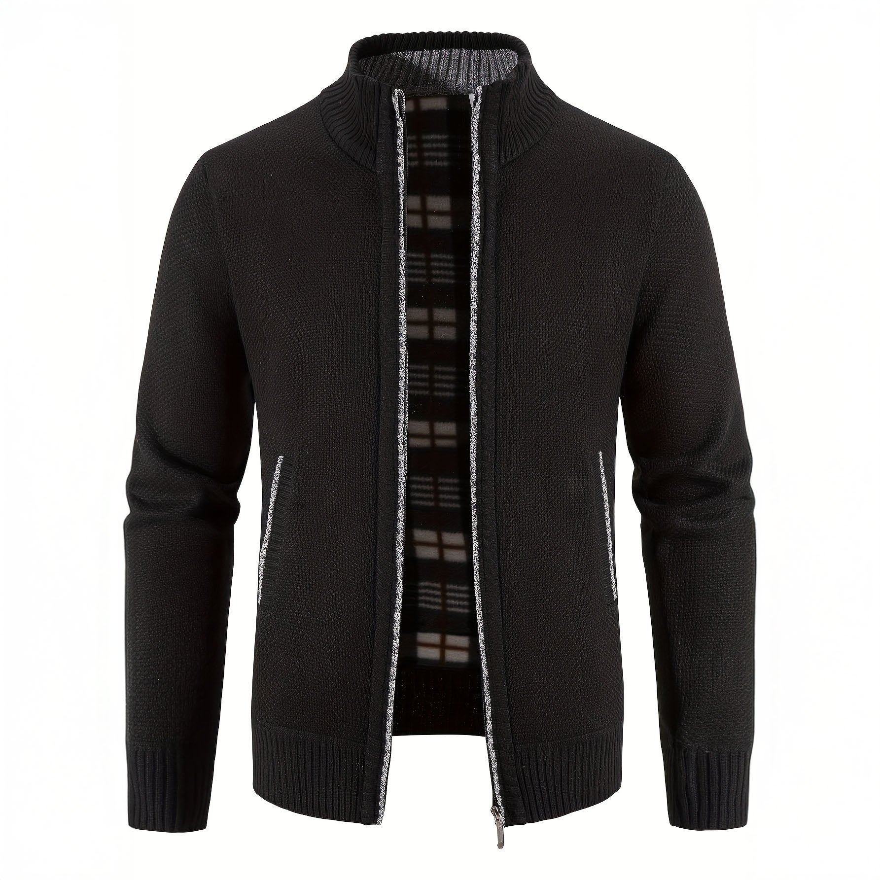 Gilet zippé pour homme en maille structurée, coupe slim fit avec bords en côtes