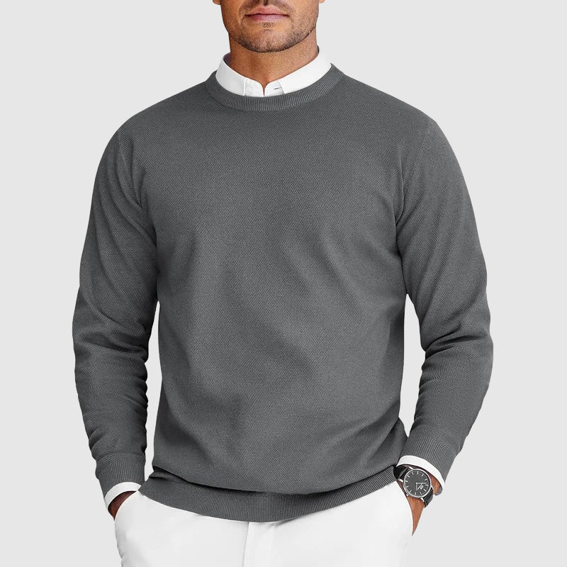 Pull col rond en maille pour homme, coupe ajustée et couleur unie
