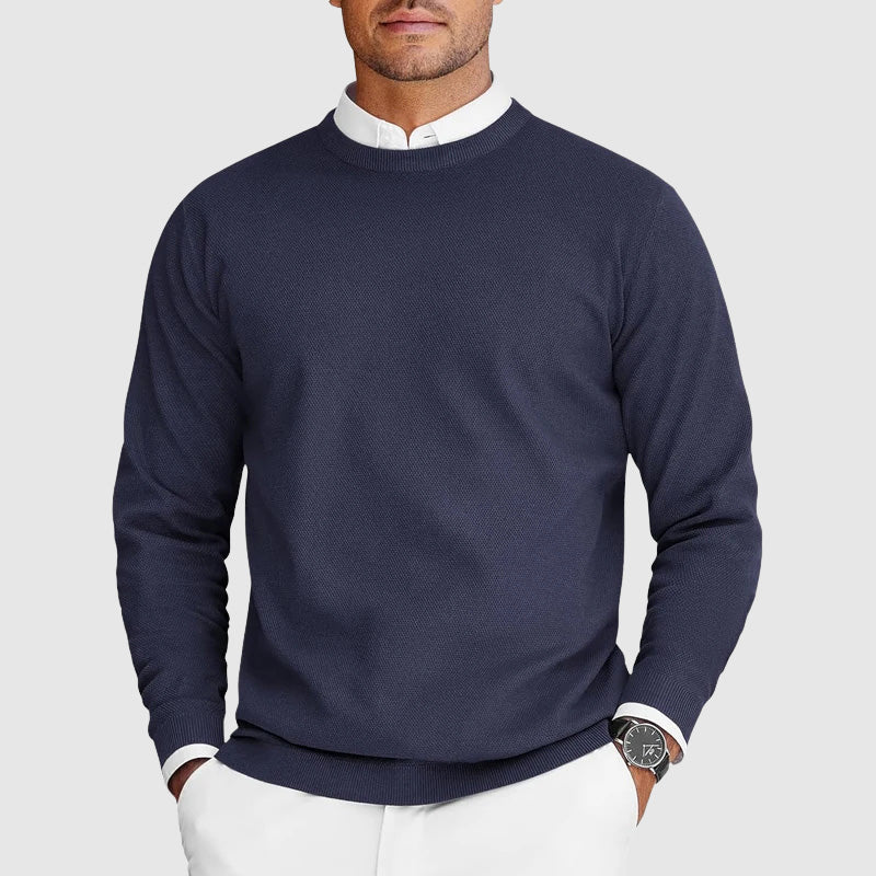 Pull col rond en maille pour homme, coupe ajustée et couleur unie