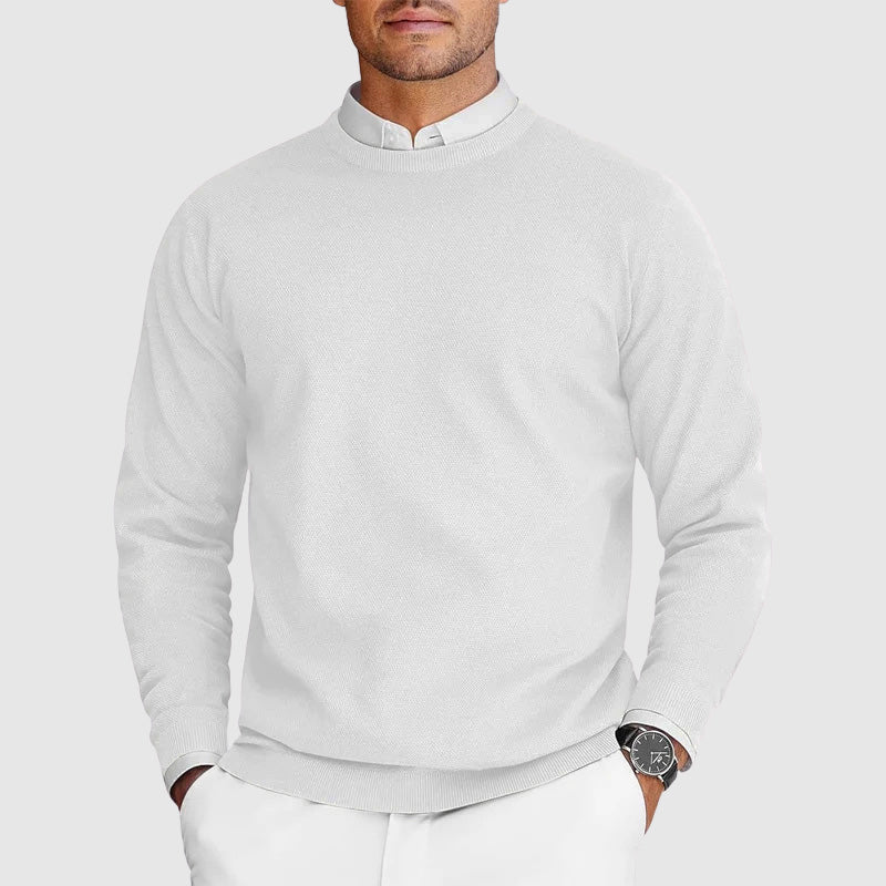 Pull col rond en maille pour homme, coupe ajustée et couleur unie