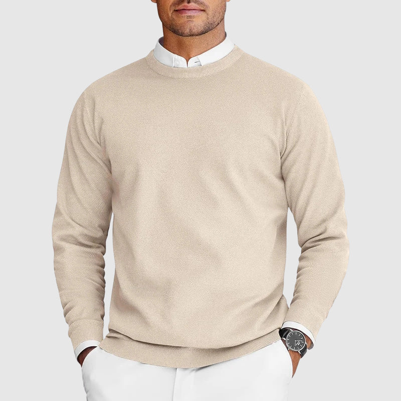 Pull col rond en maille pour homme, coupe ajustée et couleur unie
