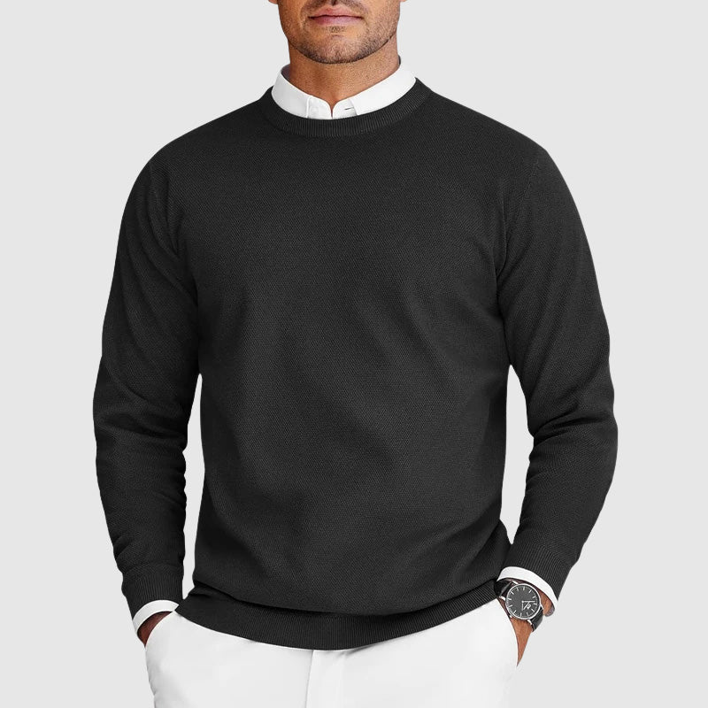 Pull col rond en maille pour homme, coupe ajustée et couleur unie