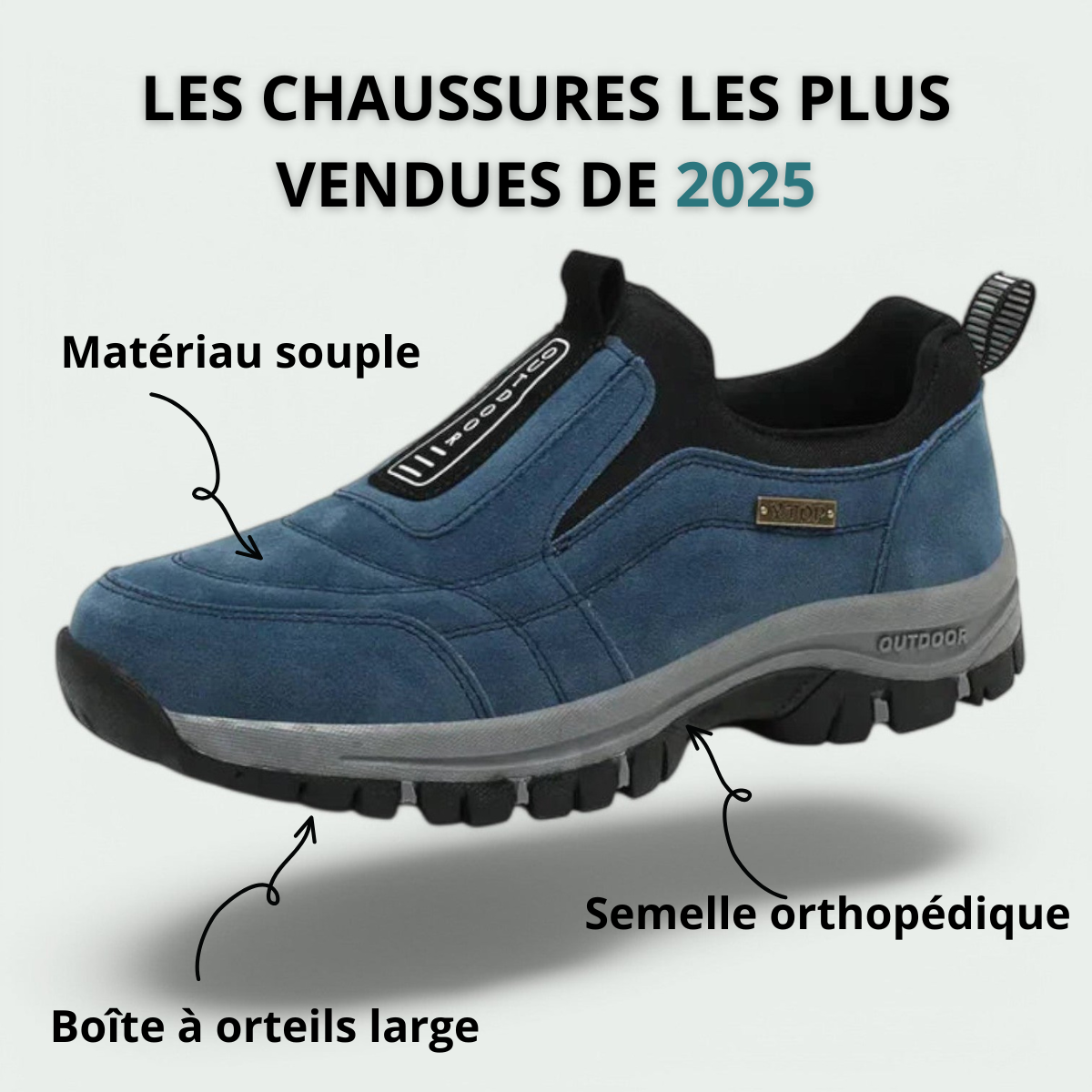 Chaussures de promenade orthopédiques pour homme à semelle antidérapante