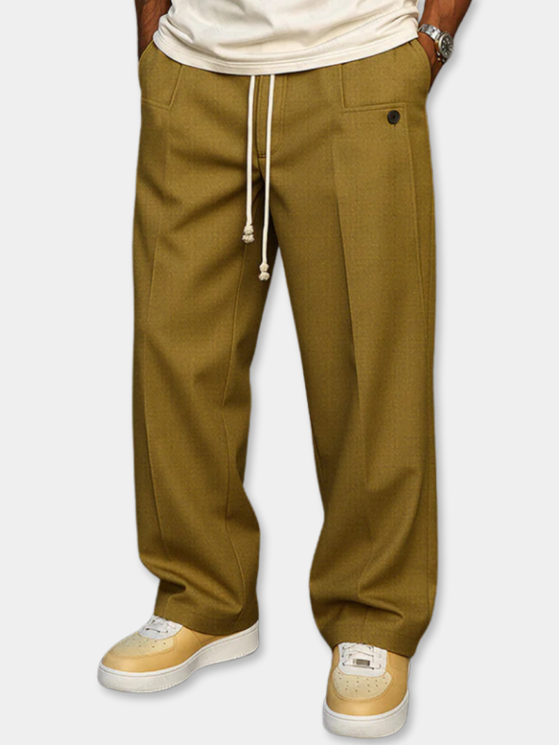 Pantalon à cordon pour homme à taille réglable, coupe ajustée et lignes épurées