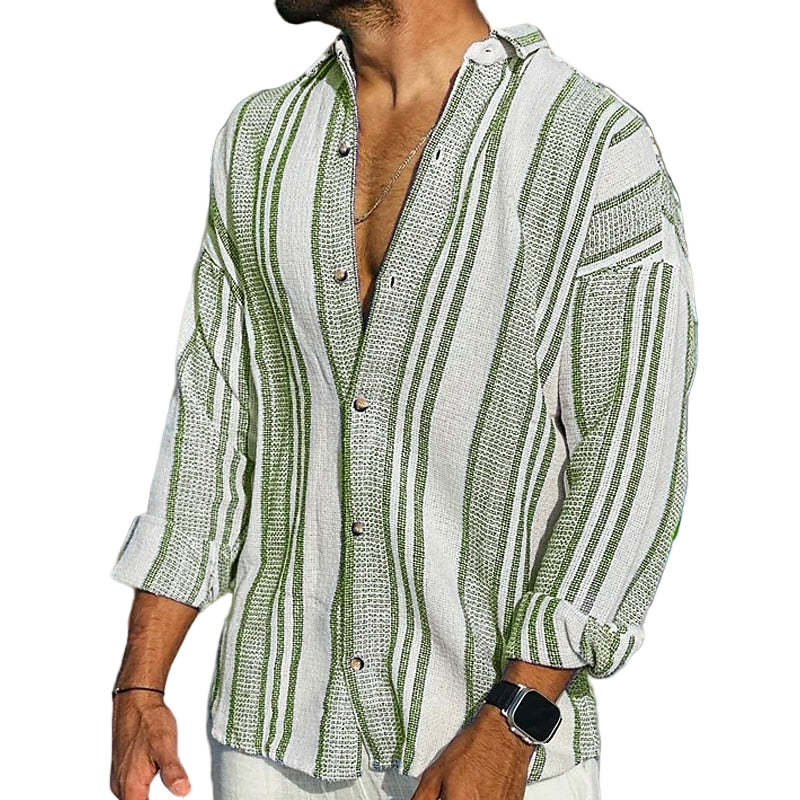 Chemise en lin rayée pour homme à fines rayures, coupe élégante et respirante