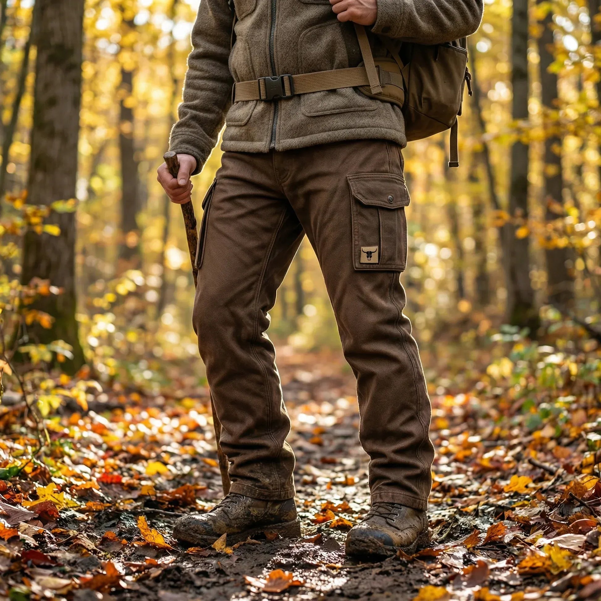Pantalon cargo utilitaire marron pour homme à coupe droite avec poches à rabat