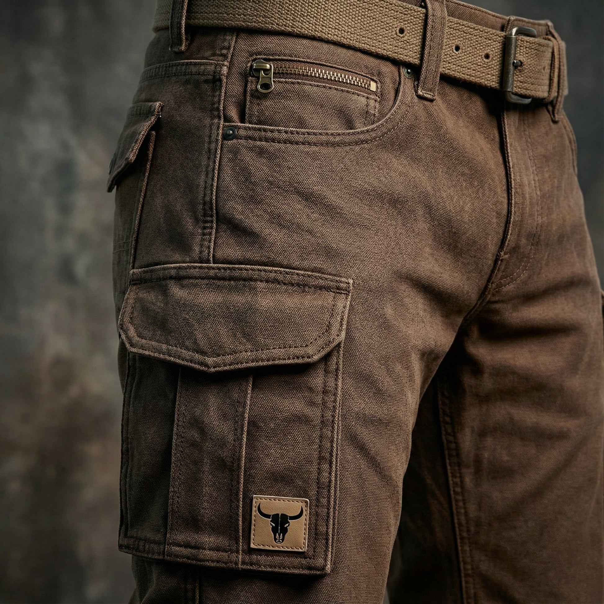 Pantalon cargo utilitaire marron pour homme à coupe droite avec poches à rabat