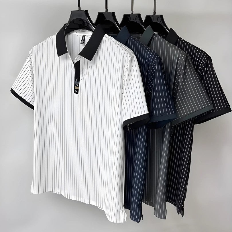 Polo à rayures fines pour homme avec col et poignets contrastés