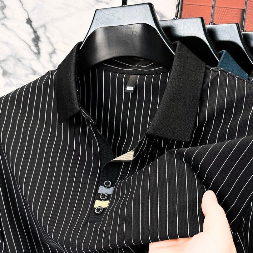 Polo à rayures fines pour homme avec col et poignets contrastés