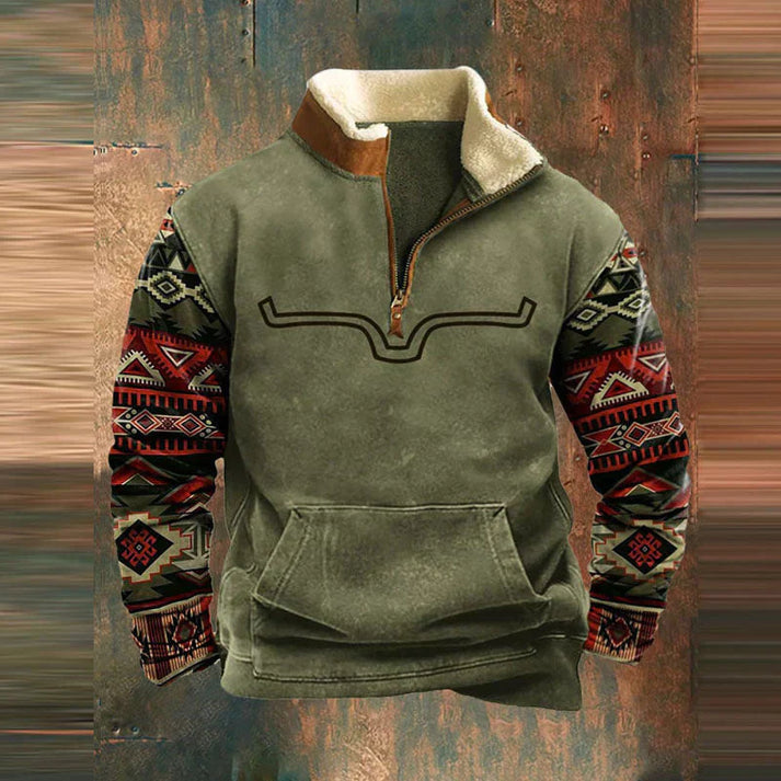 Pull demi-zip pour homme à doublure peluche avec poche ventrale, tons neutres