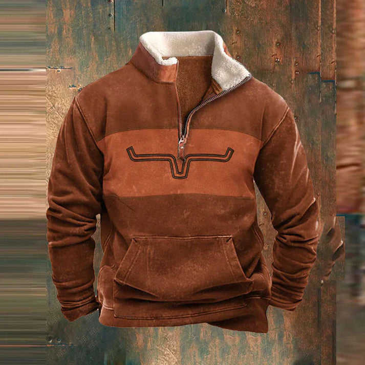 Pull demi-zip pour homme à doublure peluche avec poche ventrale, tons neutres