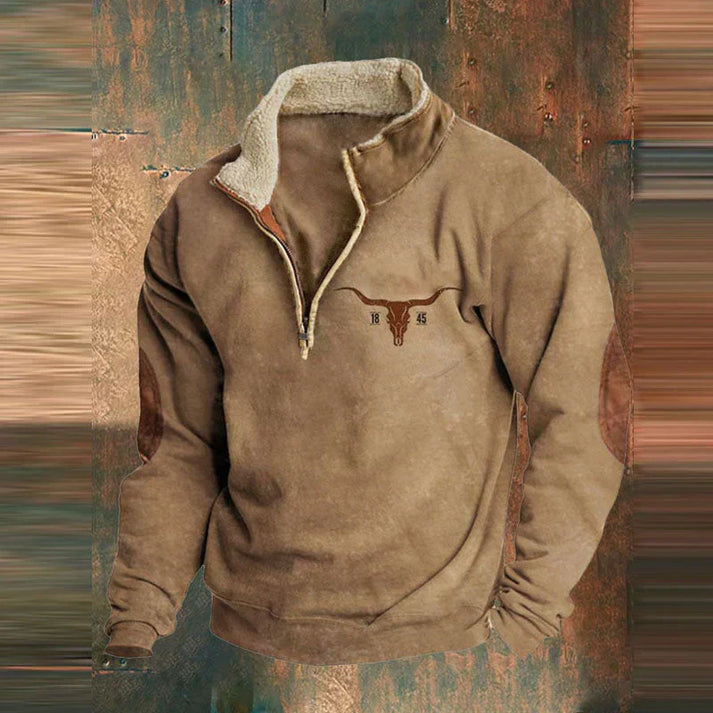 Pull demi-zip pour homme à doublure peluche avec poche ventrale, tons neutres