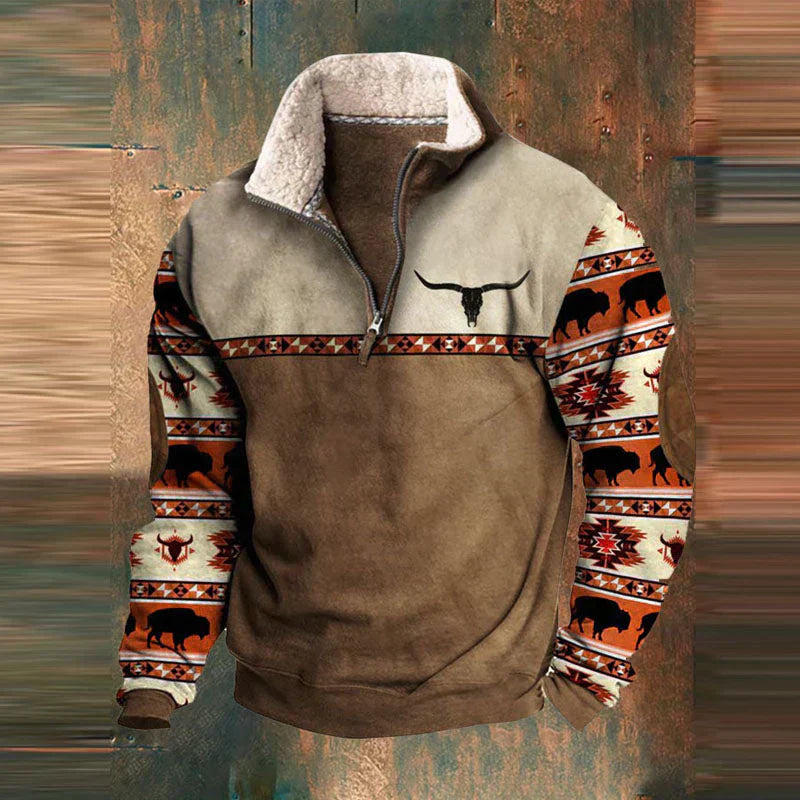 Pull demi-zip pour homme à doublure peluche avec poche ventrale, tons neutres