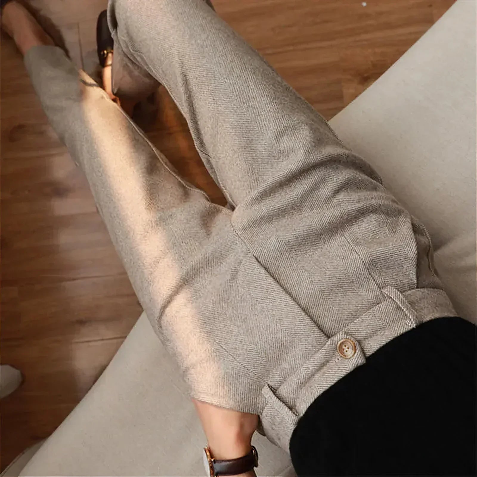 Pantalon habillé en pure laine pour homme, coupe ajustée, coloris marron et beige