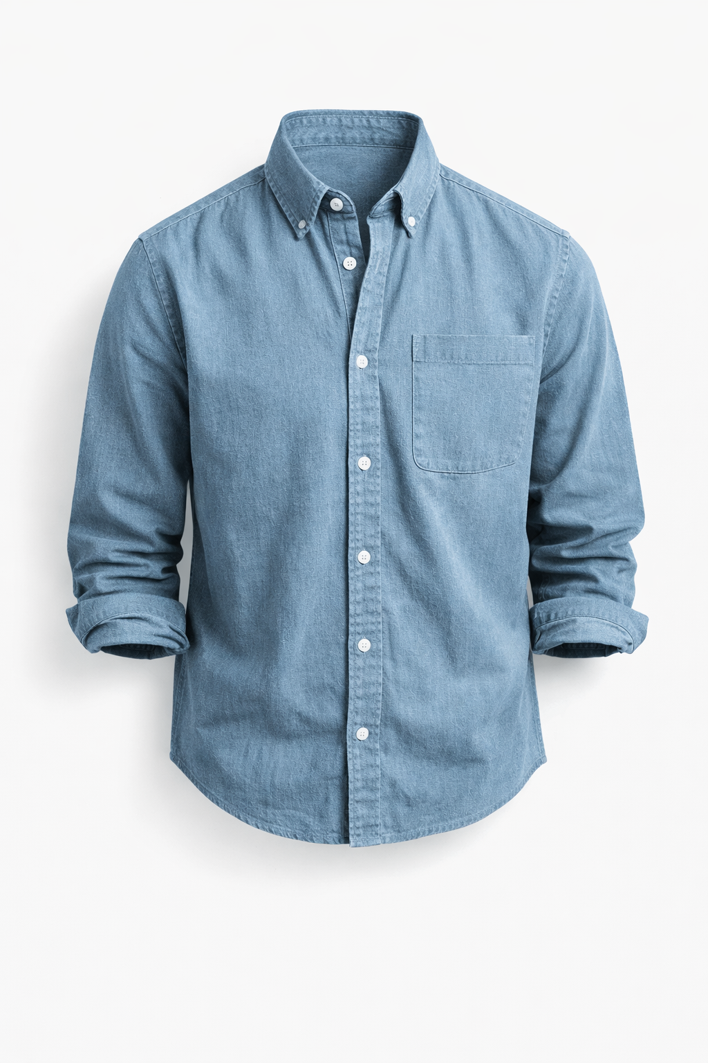 Chemise boutonnée pour homme à col classique, manches longues et poche poitrine