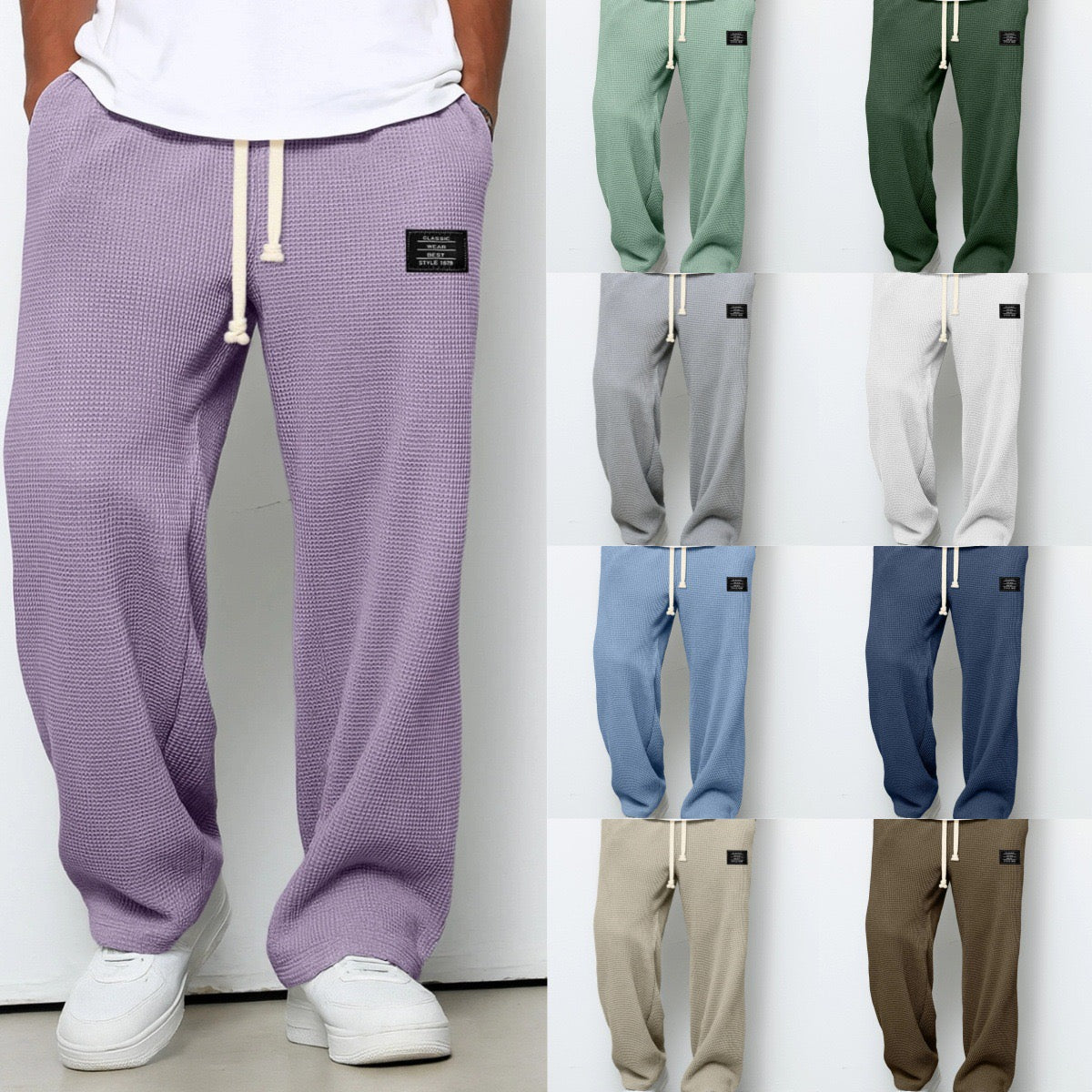 Pantalon décontracté pour homme à coupe ample avec ceinture à cordon réglable
