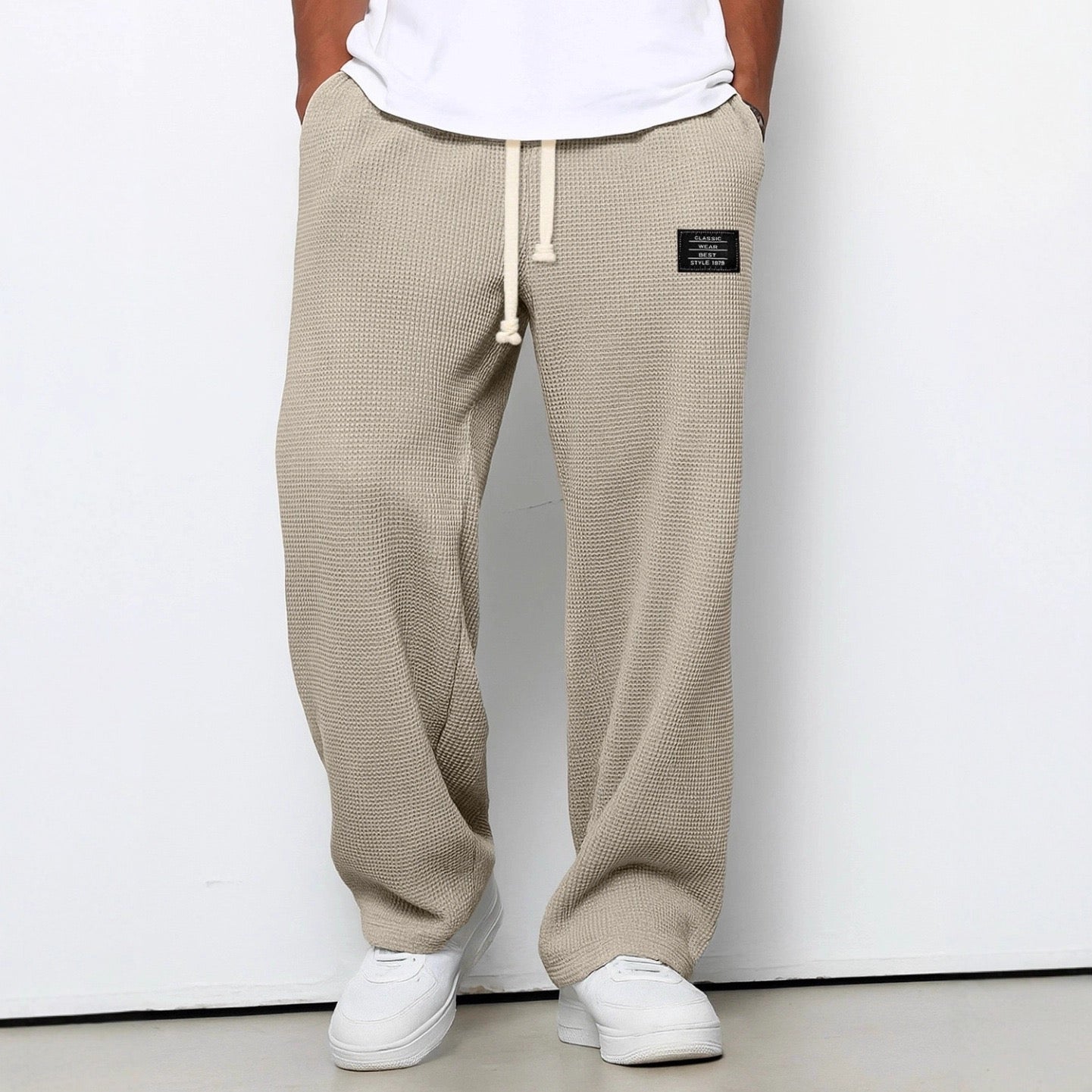 Pantalon décontracté pour homme à coupe ample avec ceinture à cordon réglable