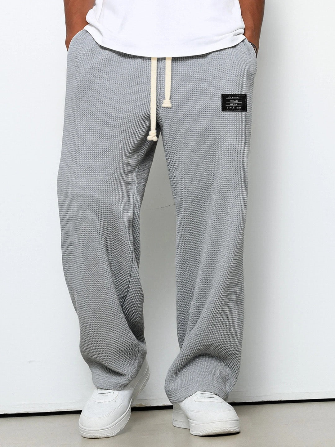 Pantalon décontracté pour homme à coupe ample avec ceinture à cordon réglable