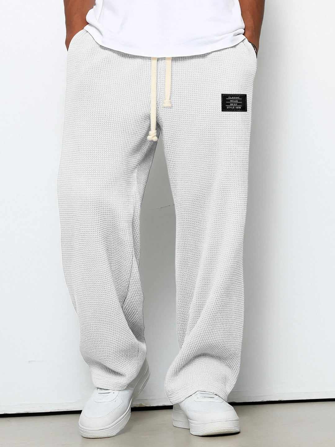 Pantalon décontracté pour homme à coupe ample avec ceinture à cordon réglable