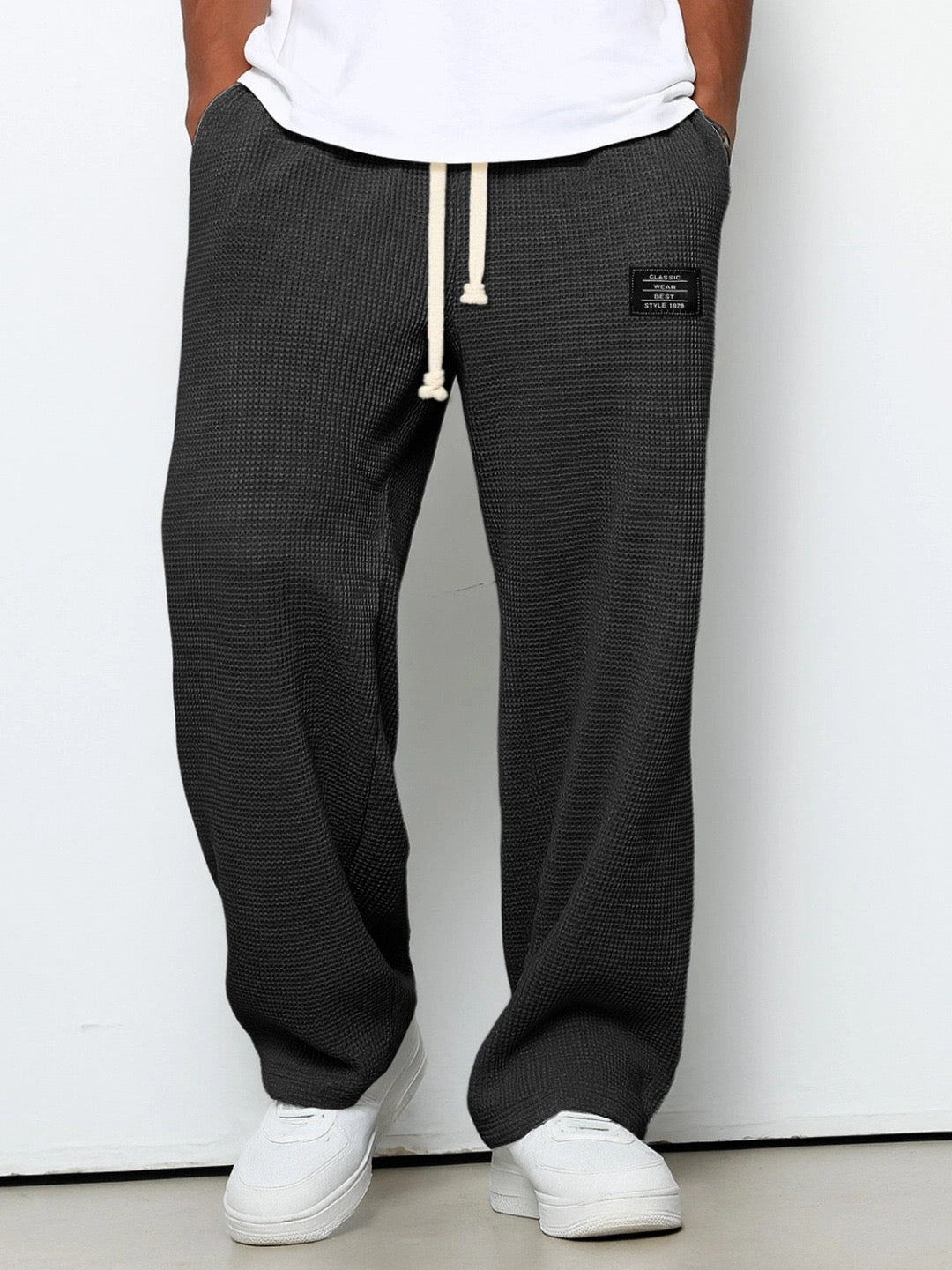 Pantalon décontracté pour homme à coupe ample avec ceinture à cordon réglable