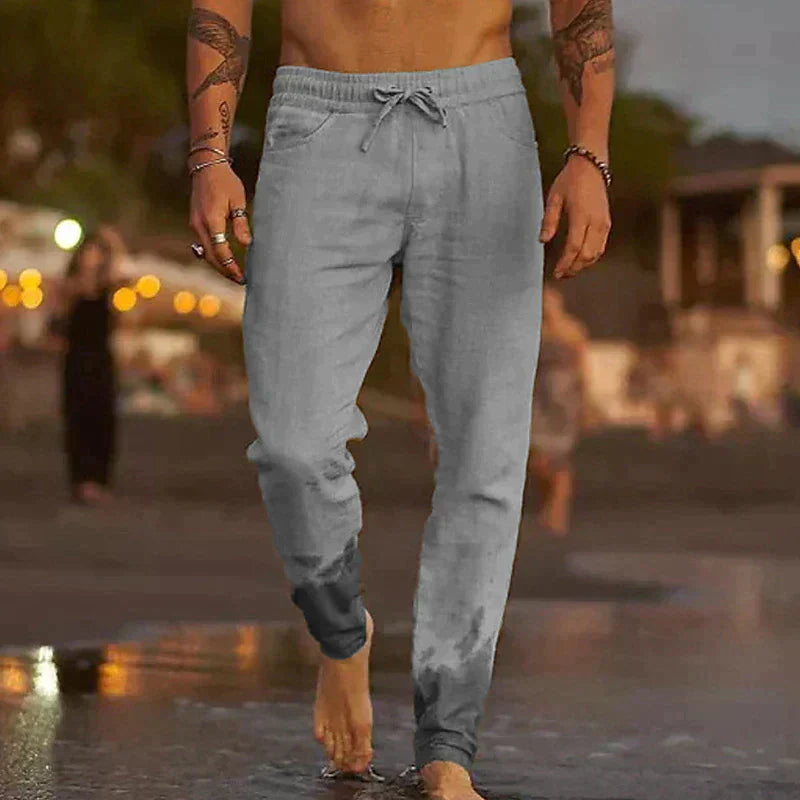 Pantalon de plage en lin pour homme à coupe décontractée et ceinture élastique