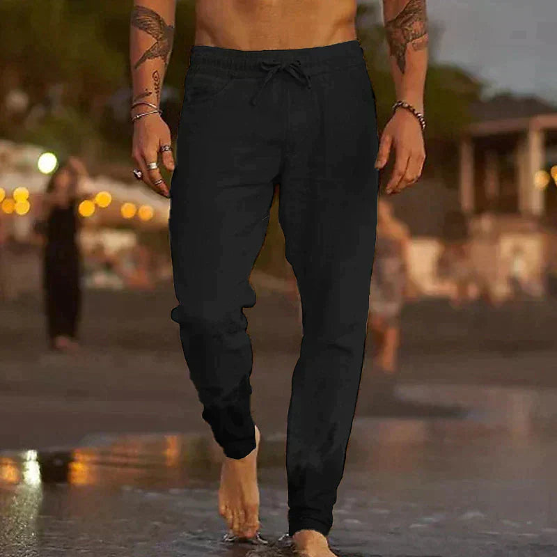 Pantalon de plage en lin pour homme à coupe décontractée et ceinture élastique