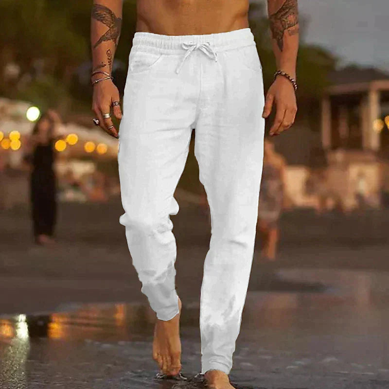 Pantalon de plage en lin pour homme à coupe décontractée et ceinture élastique