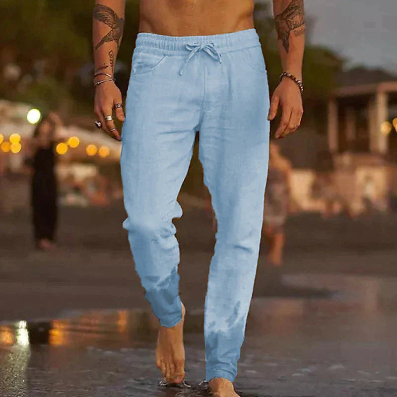Pantalon de plage en lin pour homme à coupe décontractée et ceinture élastique