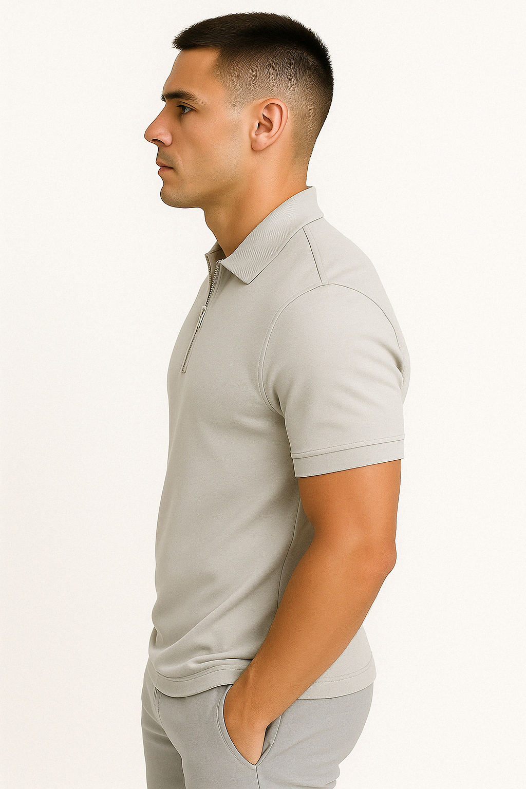 Polo homme à zip mi-haut coupe slim en tissu doux