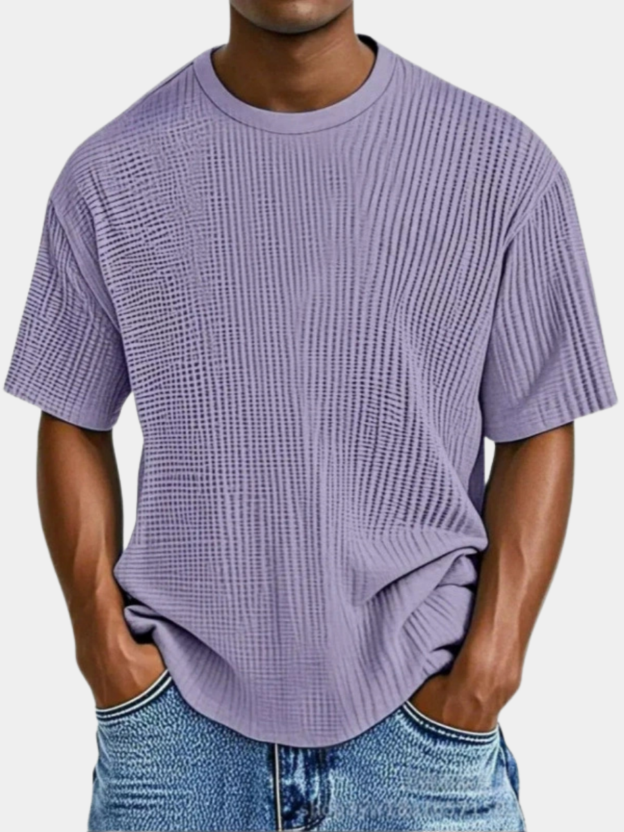 T-shirt homme en maille gaufrée à encolure ronde et coupe décontractée
