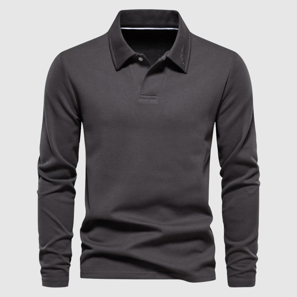 Polo à manches longues pour homme en coton mélangé, coupe ajustée