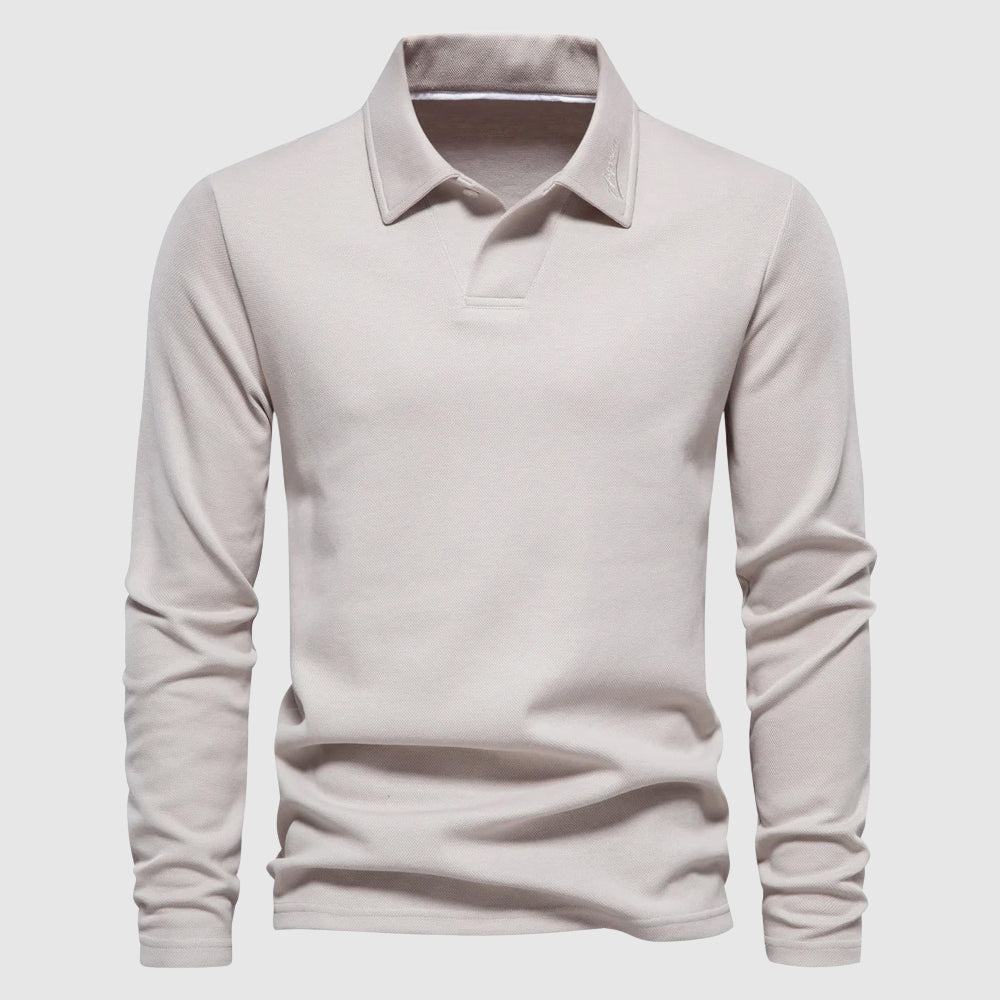Polo à manches longues pour homme en coton mélangé, coupe ajustée