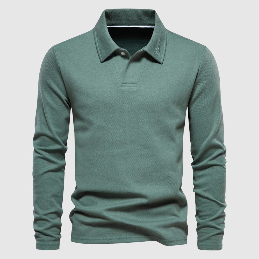 Polo à manches longues pour homme en coton mélangé, coupe ajustée