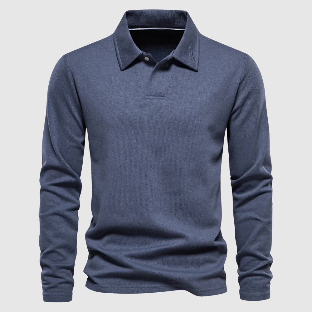 Polo à manches longues pour homme en coton mélangé, coupe ajustée