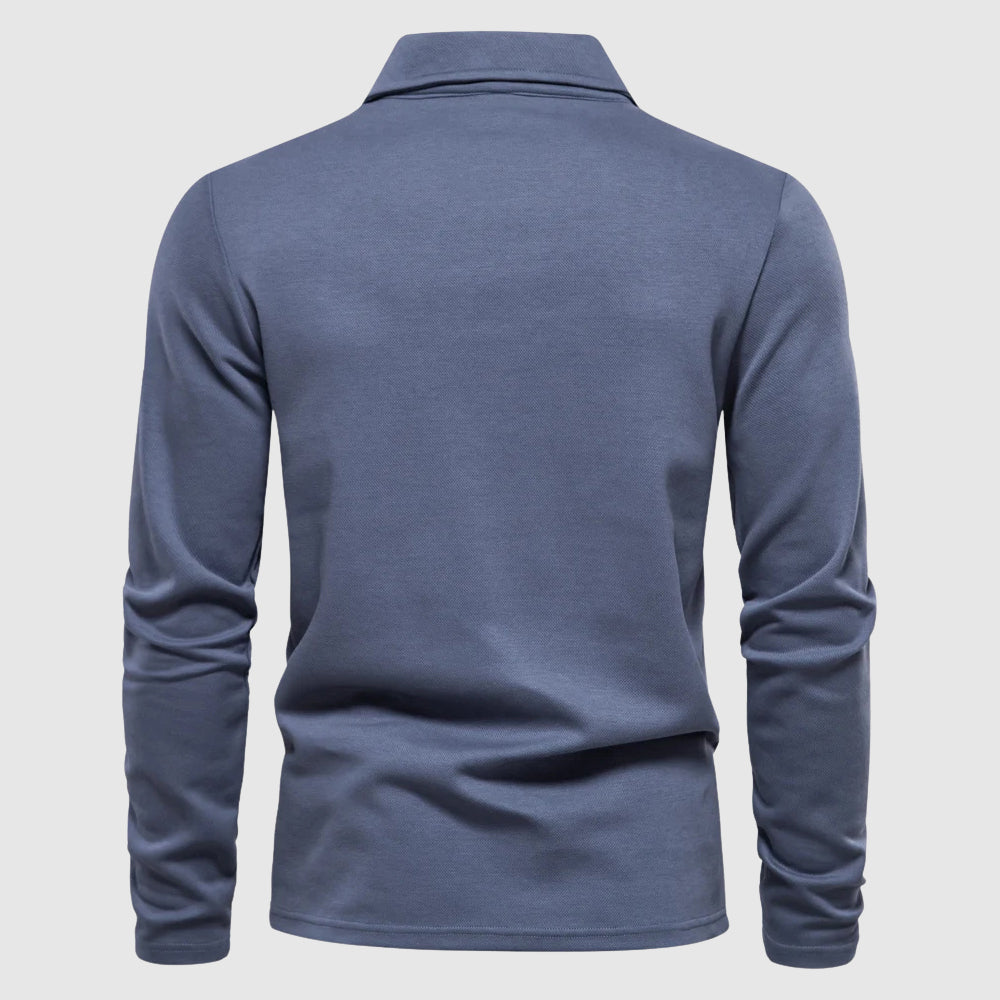 Polo à manches longues pour homme en coton mélangé, coupe ajustée
