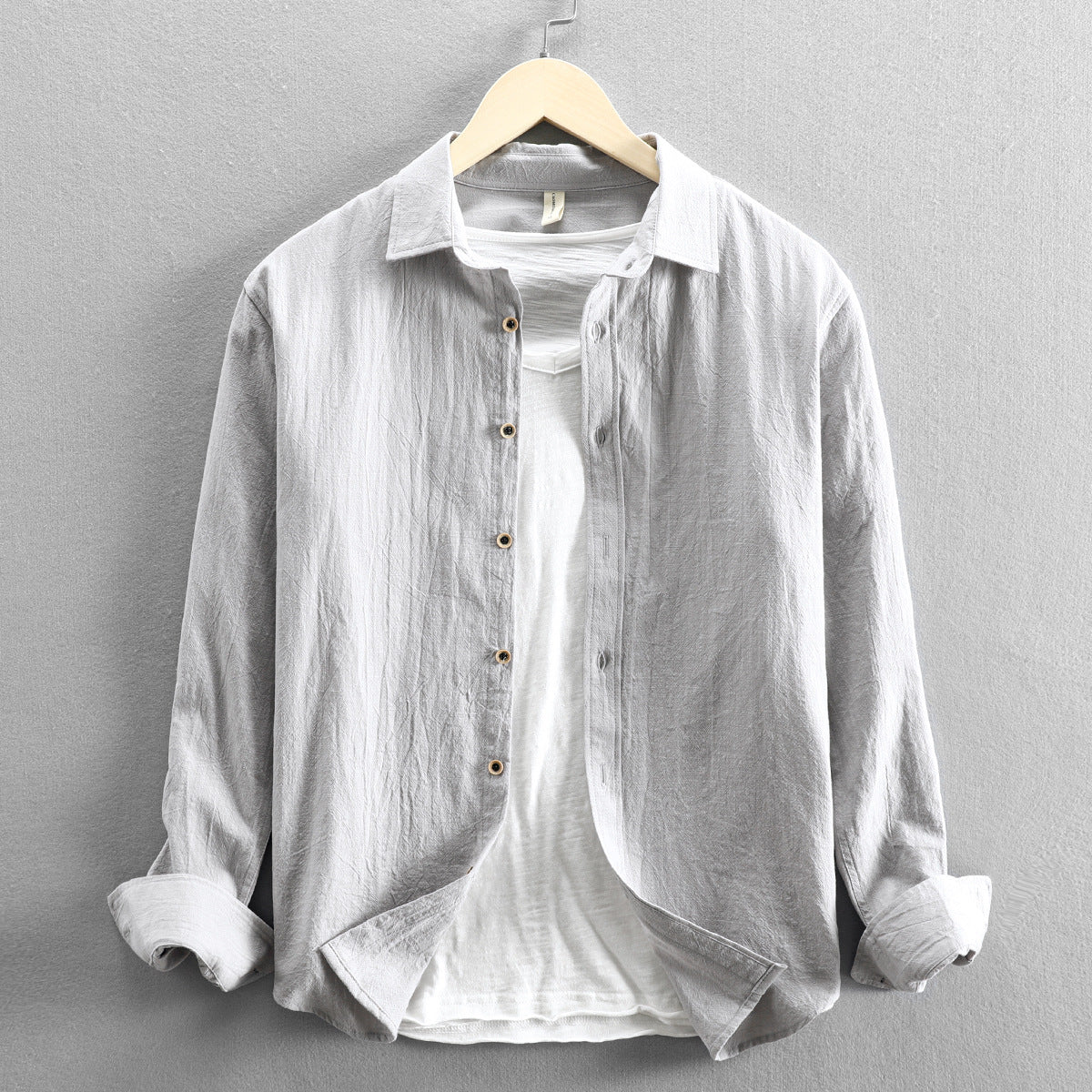 Chemise en lin et coton pour homme à boutons, coupe classique, disponible en plusieurs coloris