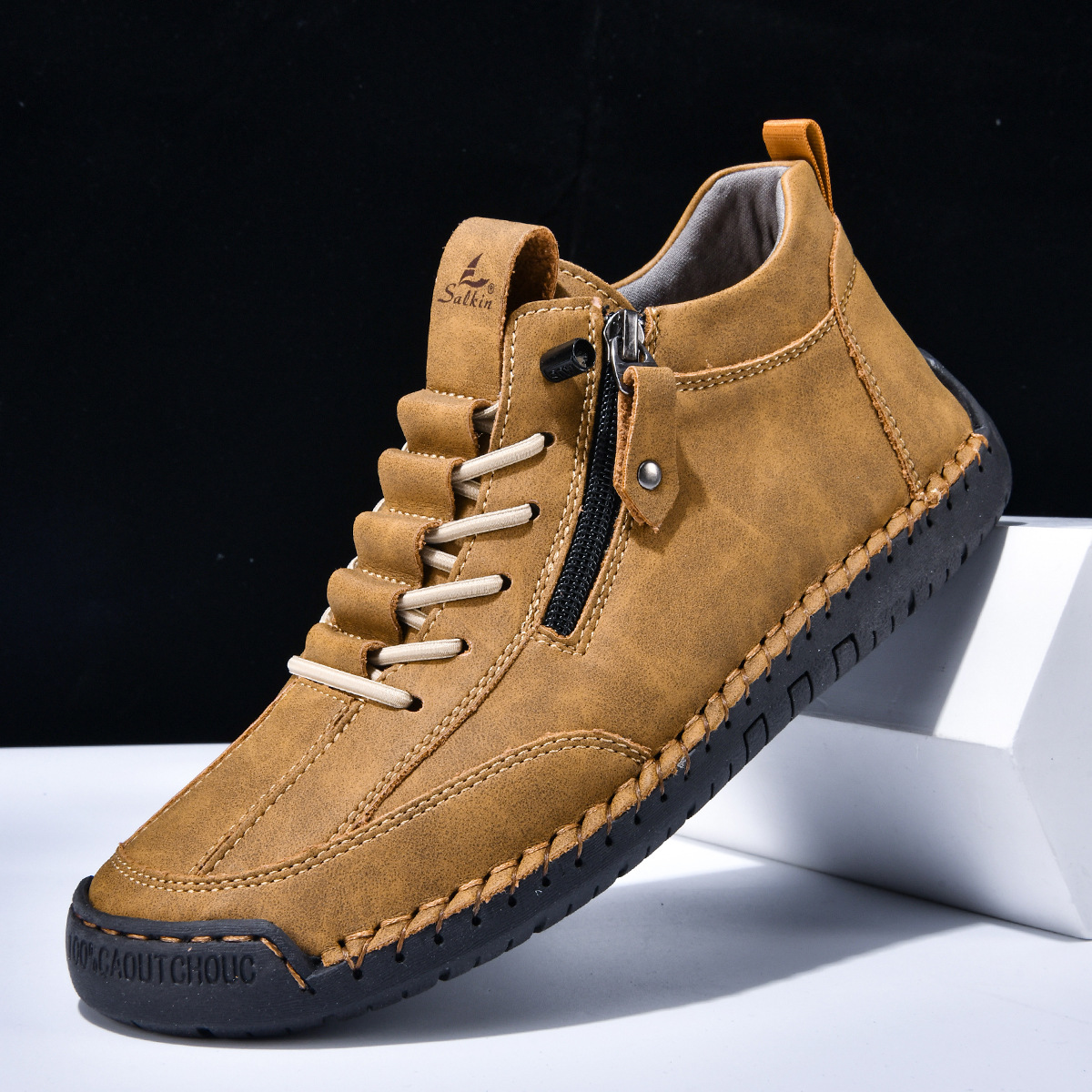 Chaussures en nubuck pour homme avec fermeture éclair latérale et semelle en caoutchouc