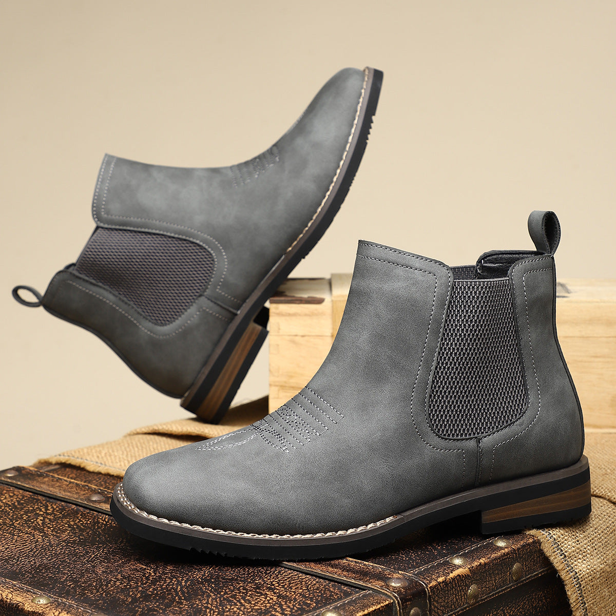 Bottes en cuir pour homme à inserts élastiques latéraux, style italien