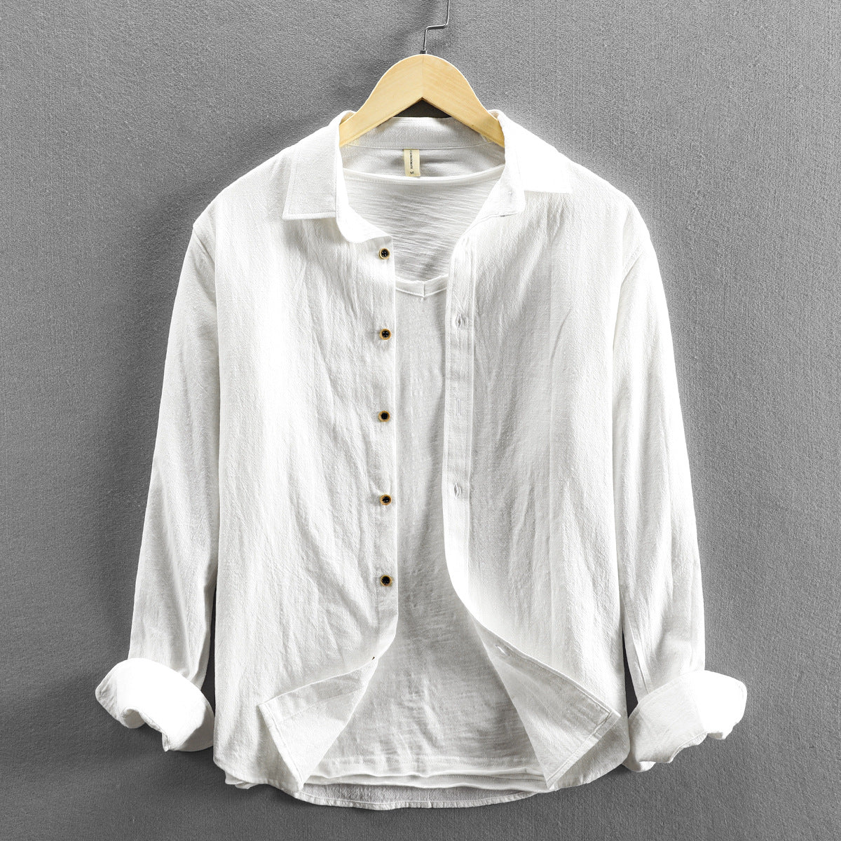 Chemise en lin et coton pour homme à boutons, coupe classique, disponible en plusieurs coloris
