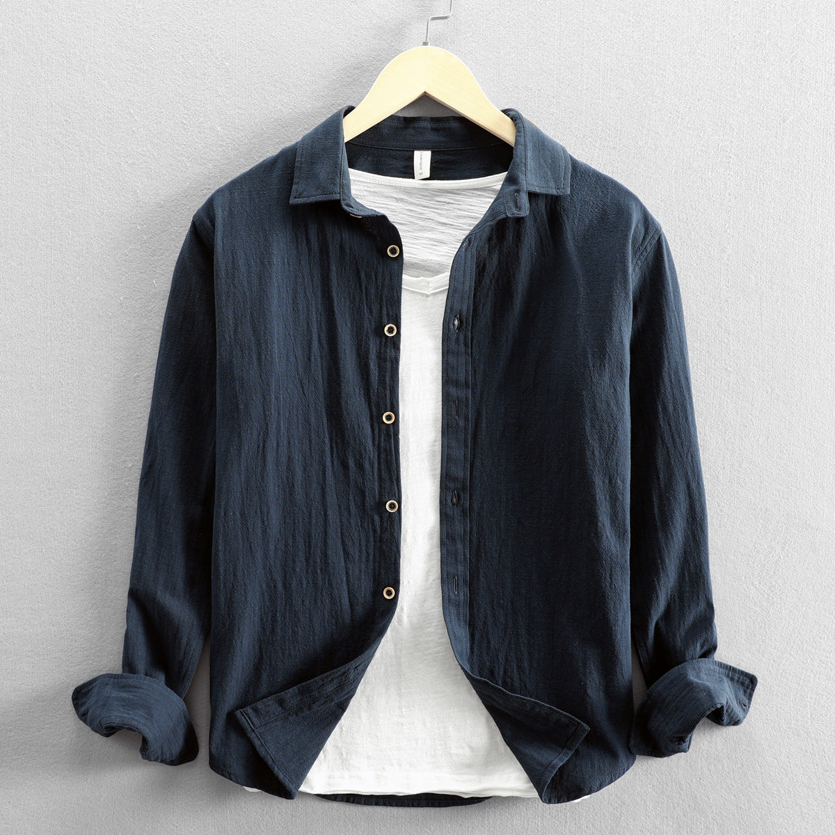 Chemise en lin et coton pour homme à boutons, coupe classique, disponible en plusieurs coloris