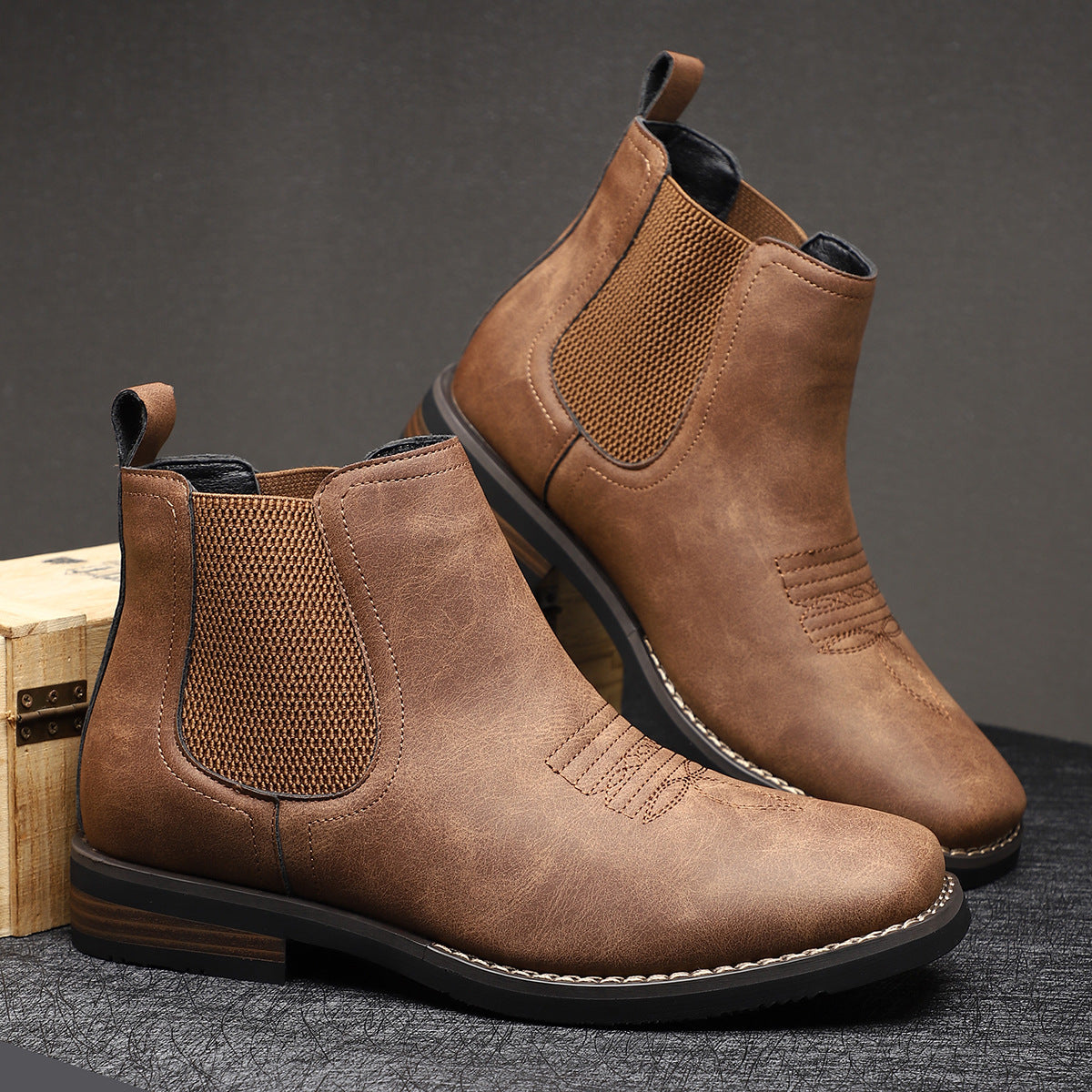 Bottes en cuir pour homme à inserts élastiques latéraux, style italien