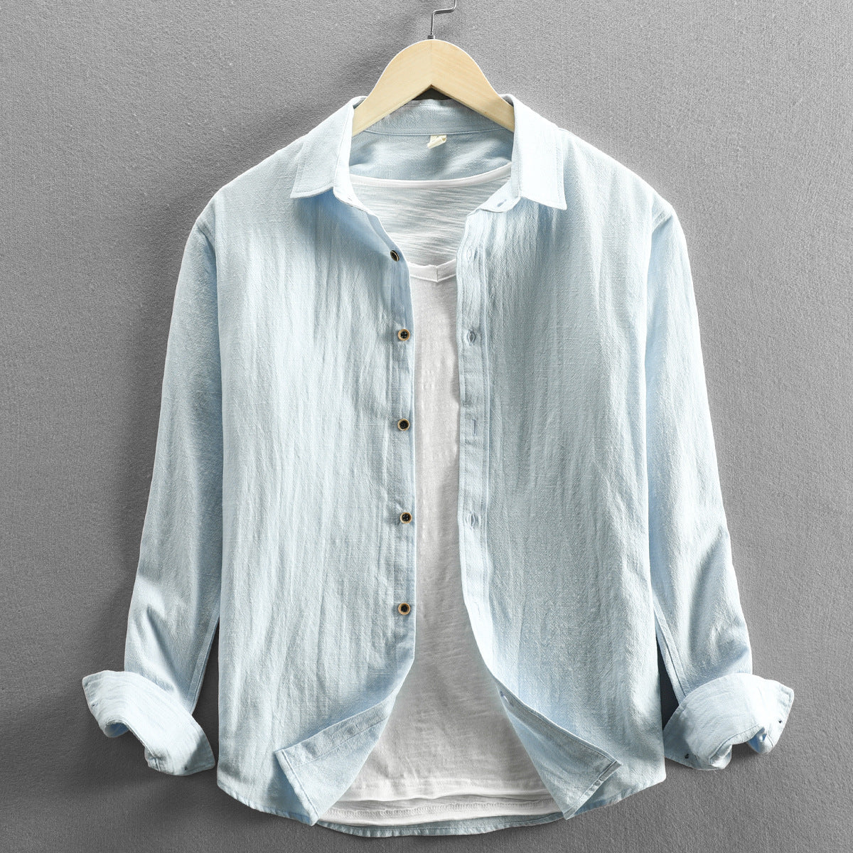 Chemise en lin et coton pour homme à boutons, coupe classique, disponible en plusieurs coloris
