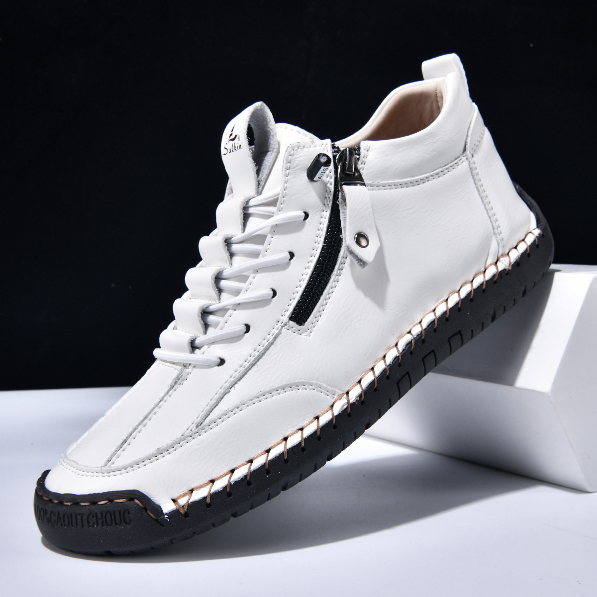 Chaussures en nubuck pour homme avec fermeture éclair latérale et semelle en caoutchouc