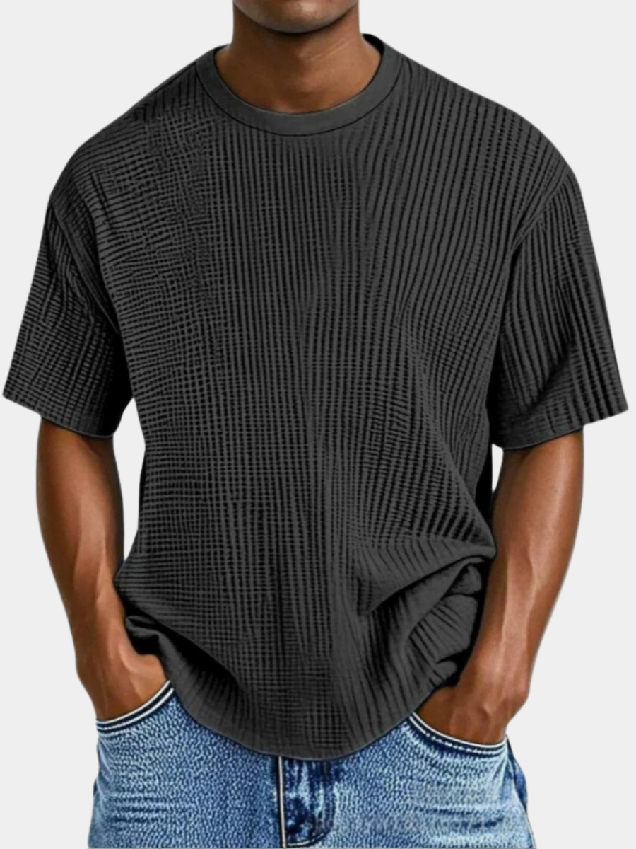 T-shirt homme en maille gaufrée à encolure ronde et coupe décontractée